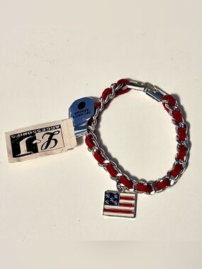 Vintage NWT LJ Accessories Red Woven Chain Bracelet with Rectangle Charm